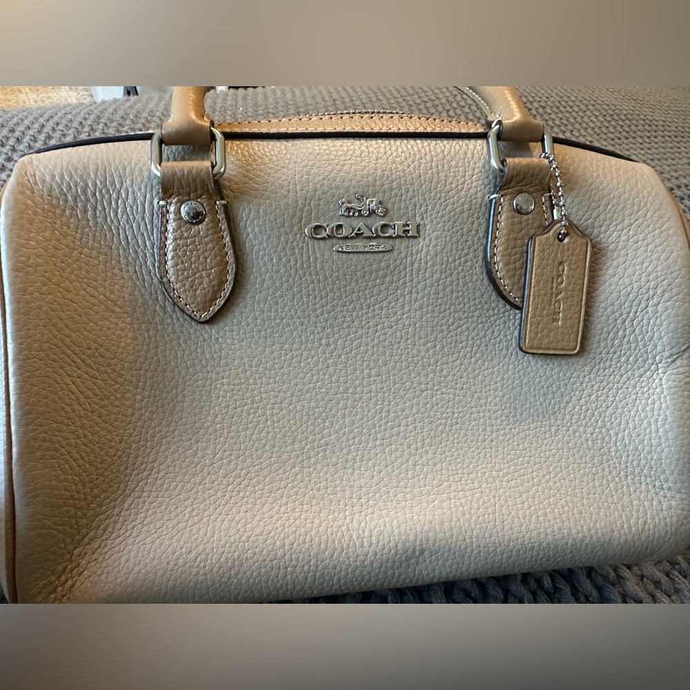 Coach Pebbled Leather Rowan Satchel in Taupe/Beige - Picture 4 of 12